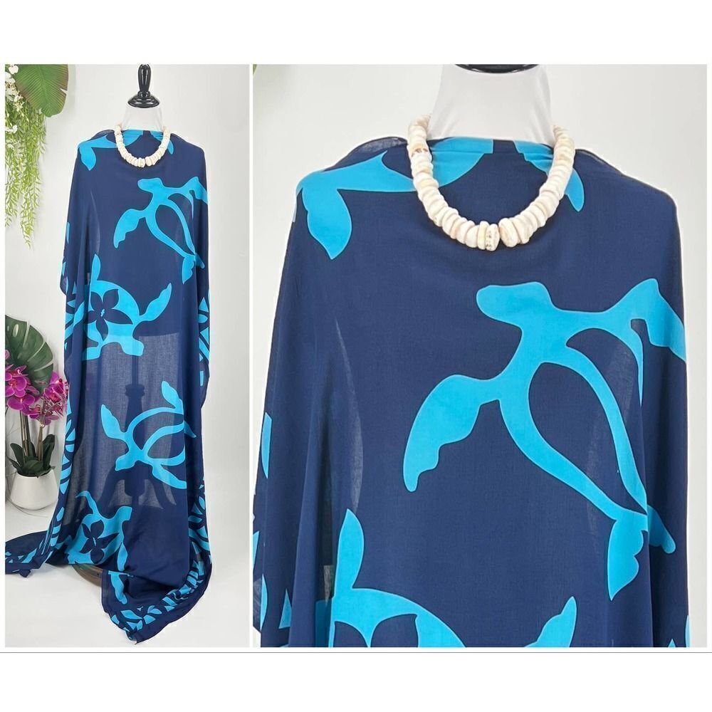 Cerulean/Azure Blue Honu SARONG Kīkepa Pareo Beach Wrap Skirt Summer Scarf
